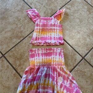 Pink & Yellow Tie-Dye Two-Piece Top and Skirt Set